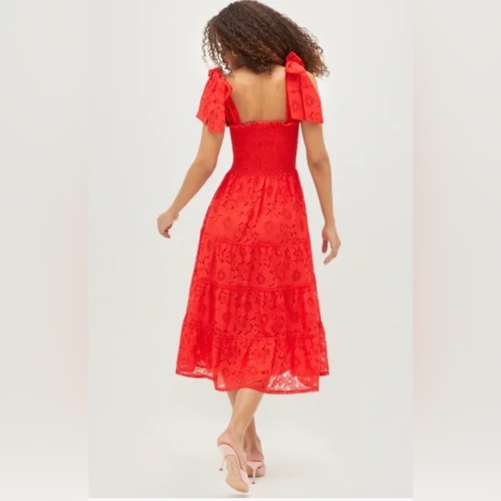 Hill House Lace Ribbon Ellie Nap Dress Poppy Red Floral Lace - Picture 2 of 8